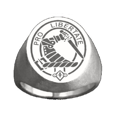 Image 3 of Clan Badge Engraved Oval Clan Crest 14K White Gold Mens Ring 