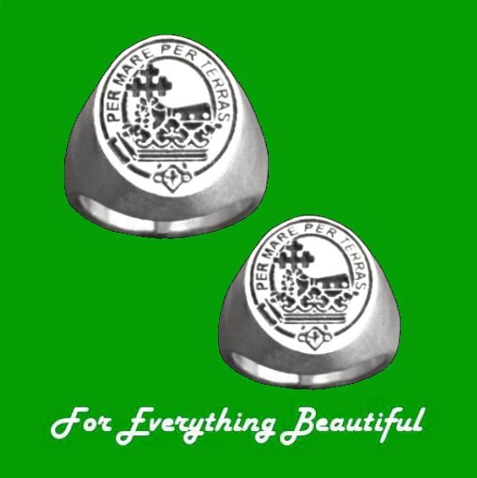 Image 4 of Clan Badge Engraved Oval Clan Crest 14K White Gold Mens Ring 