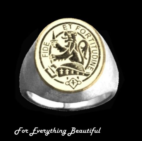 Image 0 of Clan Badge Engraved Oval Clan Crest Two Tone Mens Ring