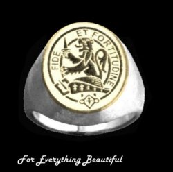 Clan Badge Engraved Oval Clan Crest Two Tone Ladies Ring