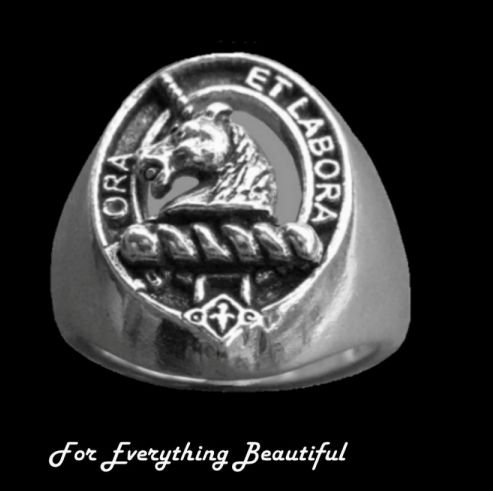 Image 0 of Clan Badge Raised Relief Oval Clan Crest Sterling Silver Mens Ring