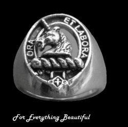 Clan Badge Raised Relief Oval Clan Crest Sterling Silver Ladies Ring
