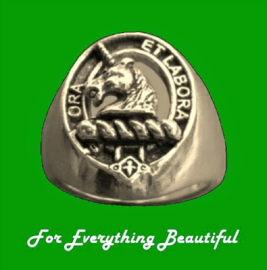 Image 0 of Clan Badge Raised Relief Oval Clan Crest 10K Yellow Gold Mens Ring 