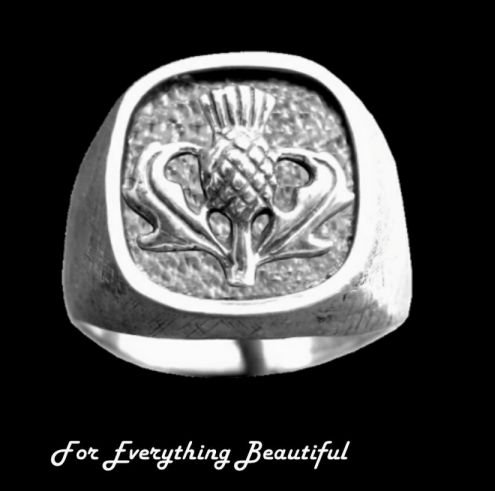 Image 0 of Thistle Raised Relief Inlet Sterling Silver Mens Ring