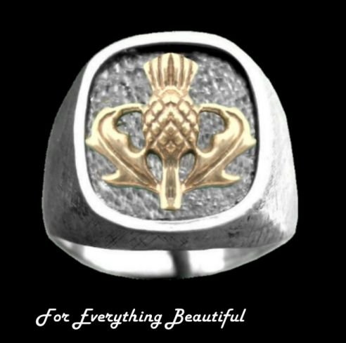 Image 0 of Thistle Raised Relief Inlet Two Tone Mens Ring