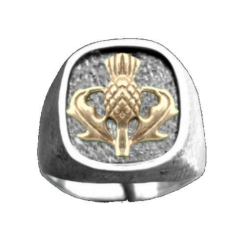 Image 1 of Thistle Raised Relief Inlet Two Tone Mens Ring