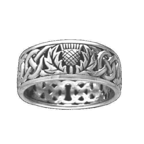Image 1 of Celtic Wild Thistle Floral Emblem Interlace Ladies Sterling Silver Ring Band