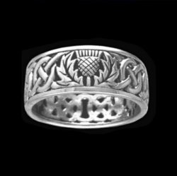 Celtic Wild Thistle Floral Emblem Interlace Ladies Sterling Silver Ring Band