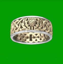 Celtic Wild Thistle Emblem Interlace Ladies 14K Two Tone Yellow Gold Ring Band 