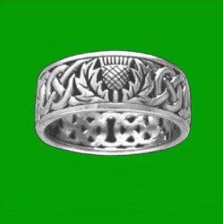 Celtic Wild Thistle Floral Emblem Interlace Ladies 10K White Gold Ring Band 