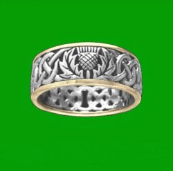 Celtic Wild Thistle Emblem Interlace Ladies 14K Two Tone White Gold Ring Band 