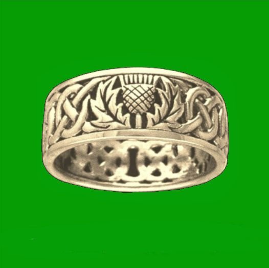 Celtic Wild Thistle Floral Emblem Interlace Mens 14K Yellow Gold Ring Band