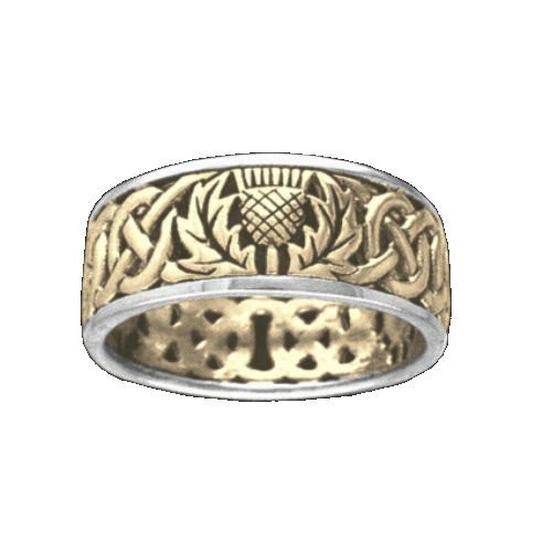 Image 1 of Celtic Wild Thistle Emblem Interlace Mens 14K Two Tone Yellow Gold Ring Band