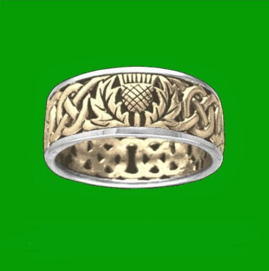 Image 0 of Celtic Wild Thistle Emblem Interlace Mens 14K Two Tone Yellow Gold Ring Band