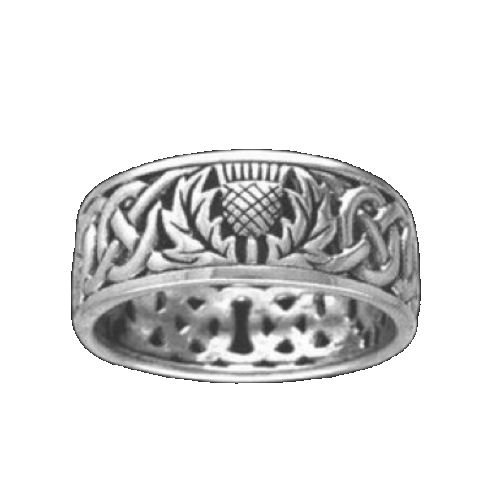 Image 1 of Celtic Wild Thistle Floral Emblem Interlace Mens 10K White Gold Ring Band