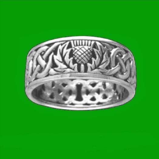 Image 0 of Celtic Wild Thistle Floral Emblem Interlace Mens 10K White Gold Ring Band