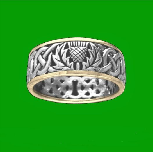 Image 0 of Celtic Wild Thistle Emblem Interlace Mens 14K Two Tone White Gold Ring Band