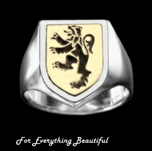 Image 0 of Rampant Lion Engraved Shield Two Tone Mens Ring
