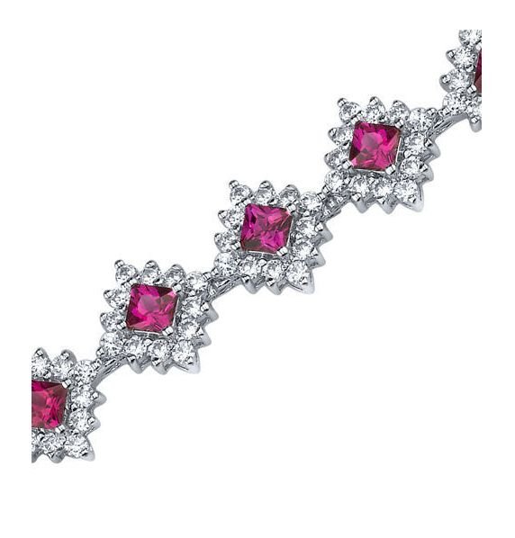 Image 1 of Ruby Princess Cut Round Cubic Zirconia Sterling Silver Bracelet
