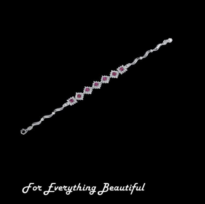 Image 2 of Ruby Princess Cut Round Cubic Zirconia Sterling Silver Bracelet