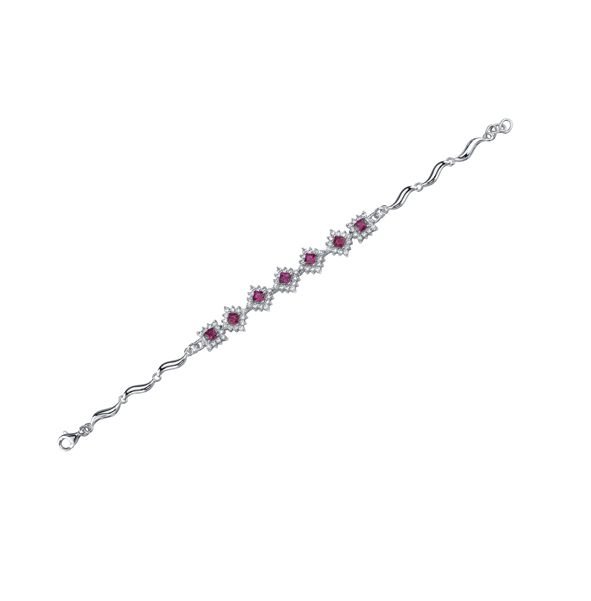 Image 3 of Ruby Princess Cut Round Cubic Zirconia Sterling Silver Bracelet