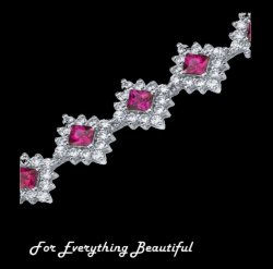 Ruby Princess Cut Round Cubic Zirconia Sterling Silver Bracelet