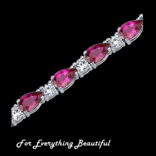 Image 0 of Ruby Pear Cut Round Cubic Zirconia Sterling Silver Bracelet