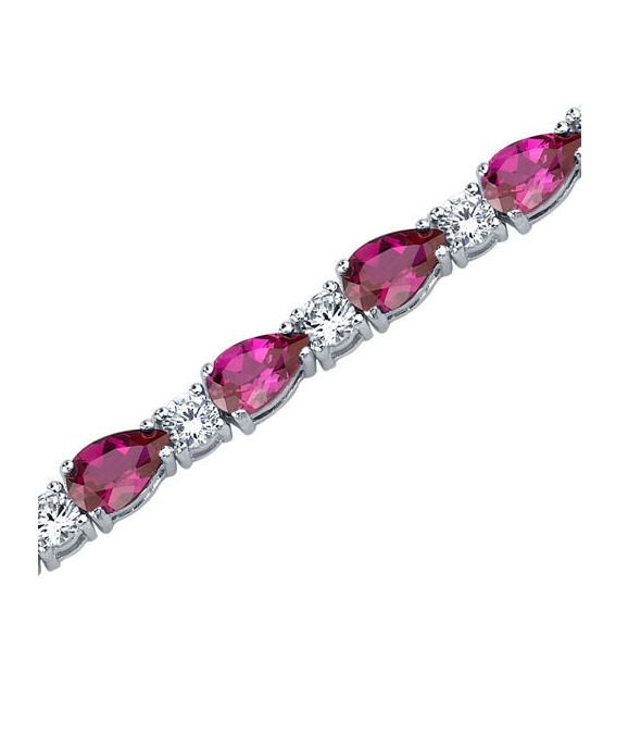 Image 1 of Ruby Pear Cut Round Cubic Zirconia Sterling Silver Bracelet