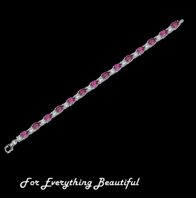 Image 2 of Ruby Pear Cut Round Cubic Zirconia Sterling Silver Bracelet
