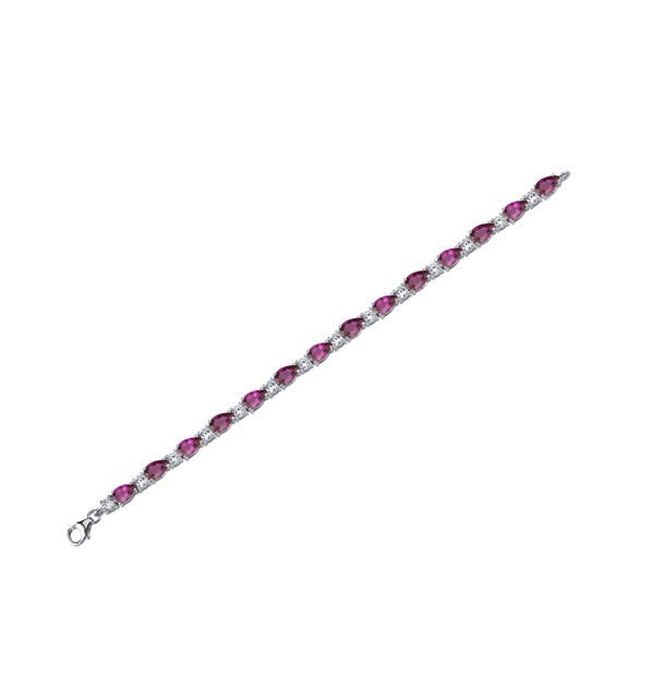 Image 3 of Ruby Pear Cut Round Cubic Zirconia Sterling Silver Bracelet