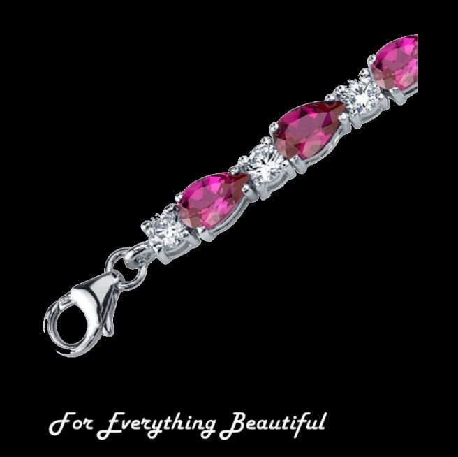 Image 4 of Ruby Pear Cut Round Cubic Zirconia Sterling Silver Bracelet