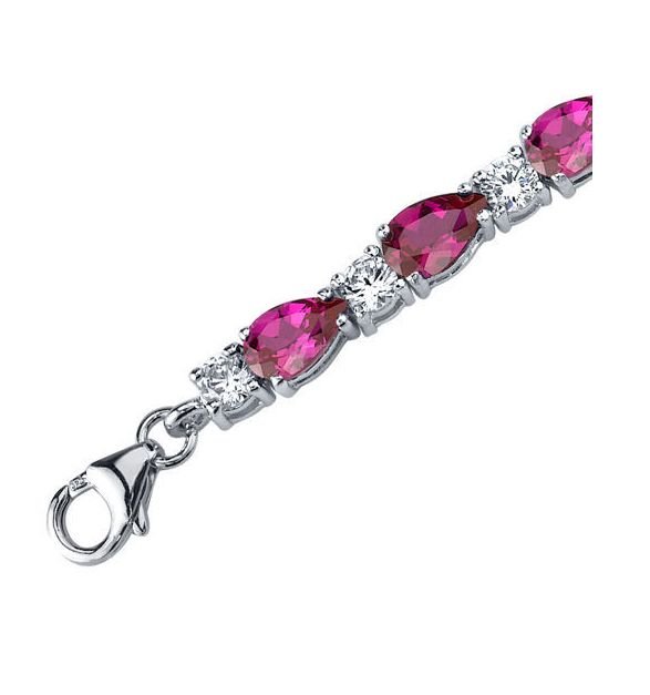 Image 5 of Ruby Pear Cut Round Cubic Zirconia Sterling Silver Bracelet