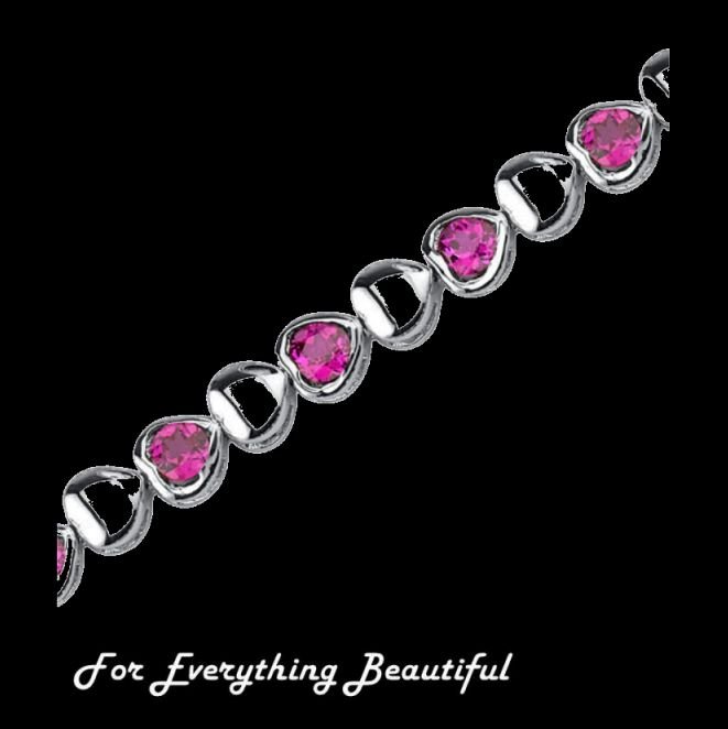 Image 0 of Hearts And Love Ruby Round Cut Sterling Silver Bracelet