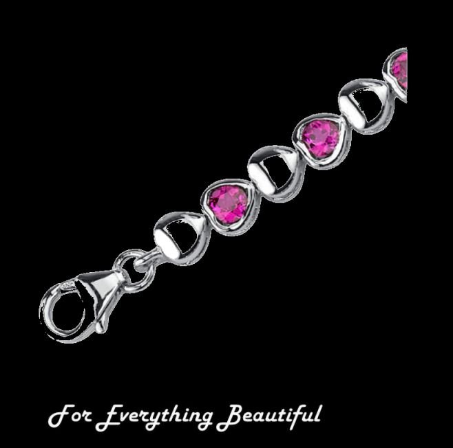 Image 4 of Hearts And Love Ruby Round Cut Sterling Silver Bracelet