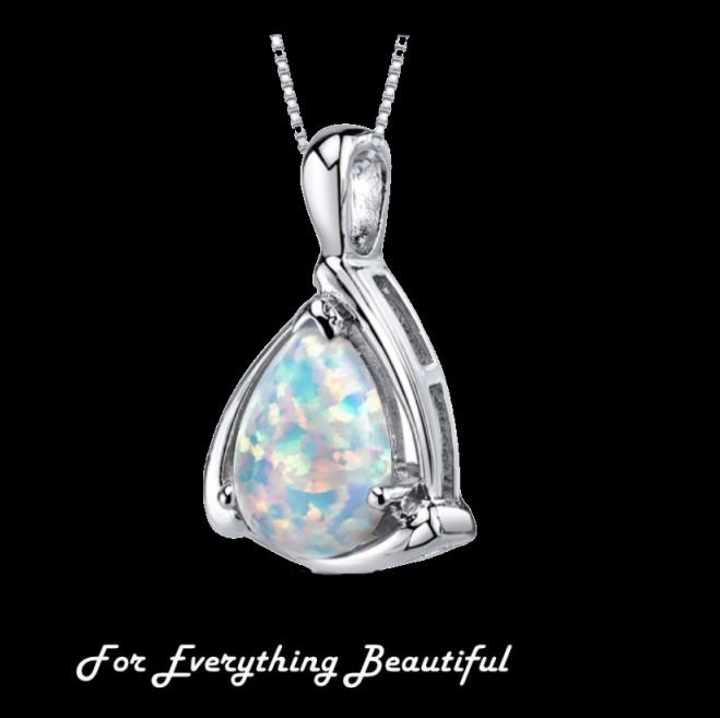 Image 0 of White Opal Pear Cut Simple Detail Sterling Silver Pendant