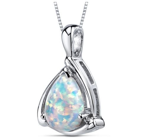 Image 1 of White Opal Pear Cut Simple Detail Sterling Silver Pendant