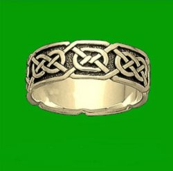 Celtic Interlace Knotwork Wide 10K Yellow Gold Mens Ring Wedding Band 