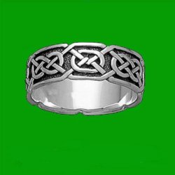 Celtic Interlace Knotwork Wide 10K White Gold Mens Ring Wedding Band 