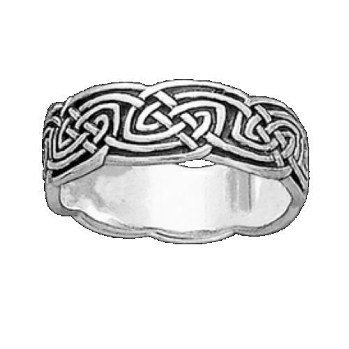 Image 1 of Celtic Interlace Leaf Knotwork Wide Sterling Silver Ladies Ring Wedding Band 