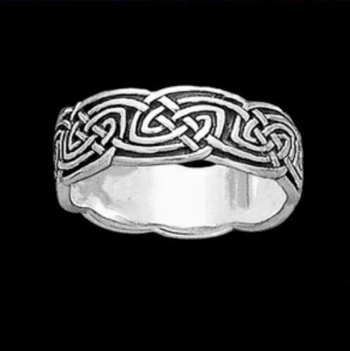 Image 0 of Celtic Interlace Leaf Knotwork Wide Sterling Silver Ladies Ring Wedding Band 