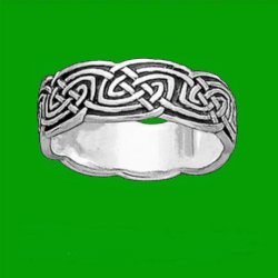 Celtic Interlace Leaf Knotwork Wide 10K White Gold Mens Ring Wedding Band 