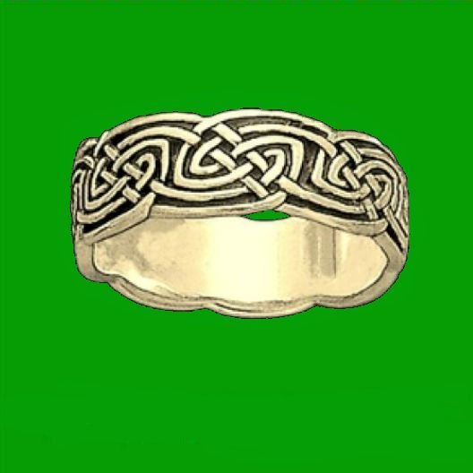Image 0 of Celtic Interlace Leaf Knotwork Wide 14K Yellow Gold Mens Ring Wedding Band 