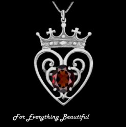 Queen Mary Design Garnet Luckenbooth Large Sterling Silver Pendant