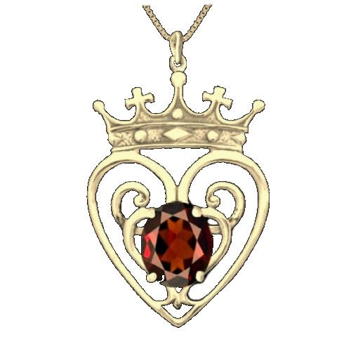 Image 1 of Queen Mary Design Garnet Luckenbooth Large 14K Yellow Gold Pendant