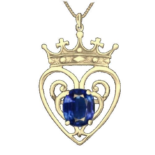 Image 1 of Queen Mary Design Sapphire Luckenbooth Large 14K Yellow Gold Pendant