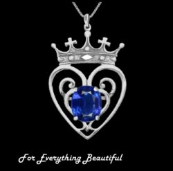 Queen Mary Design Sapphire Luckenbooth Large Sterling Silver Pendant