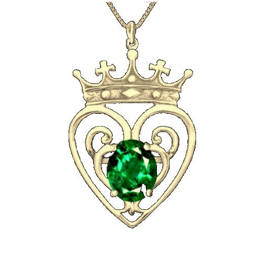Image 1 of Queen Mary Design Emerald Luckenbooth Large 14K Yellow Gold Pendant