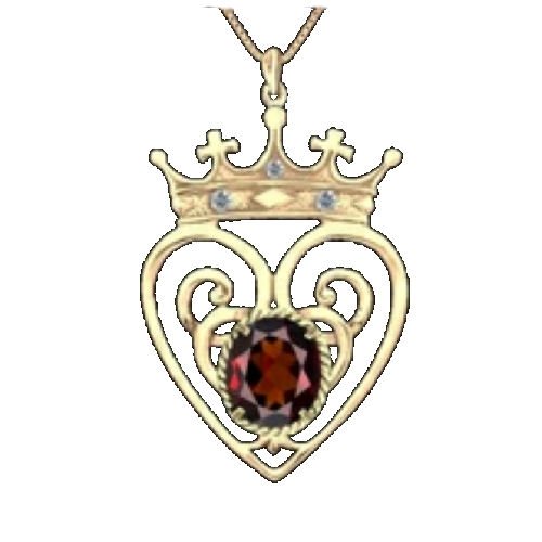 Image 1 of Queen Mary Garnet Diamond Luckenbooth Large 10K Yellow Gold Pendant