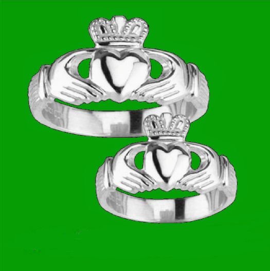 Image 2 of Claddagh Wide Heavy 10K White Gold Mens Ring Wedding Band 