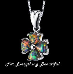 Black Opal Heart Cut Lucky Clover Sterling Silver Pendant